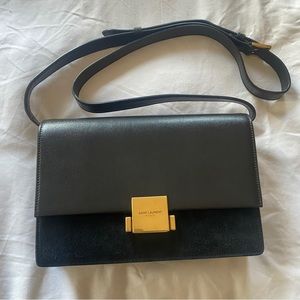 YSL Saint Laurent Bellechasse black suede and leather crossbody or clutch bag